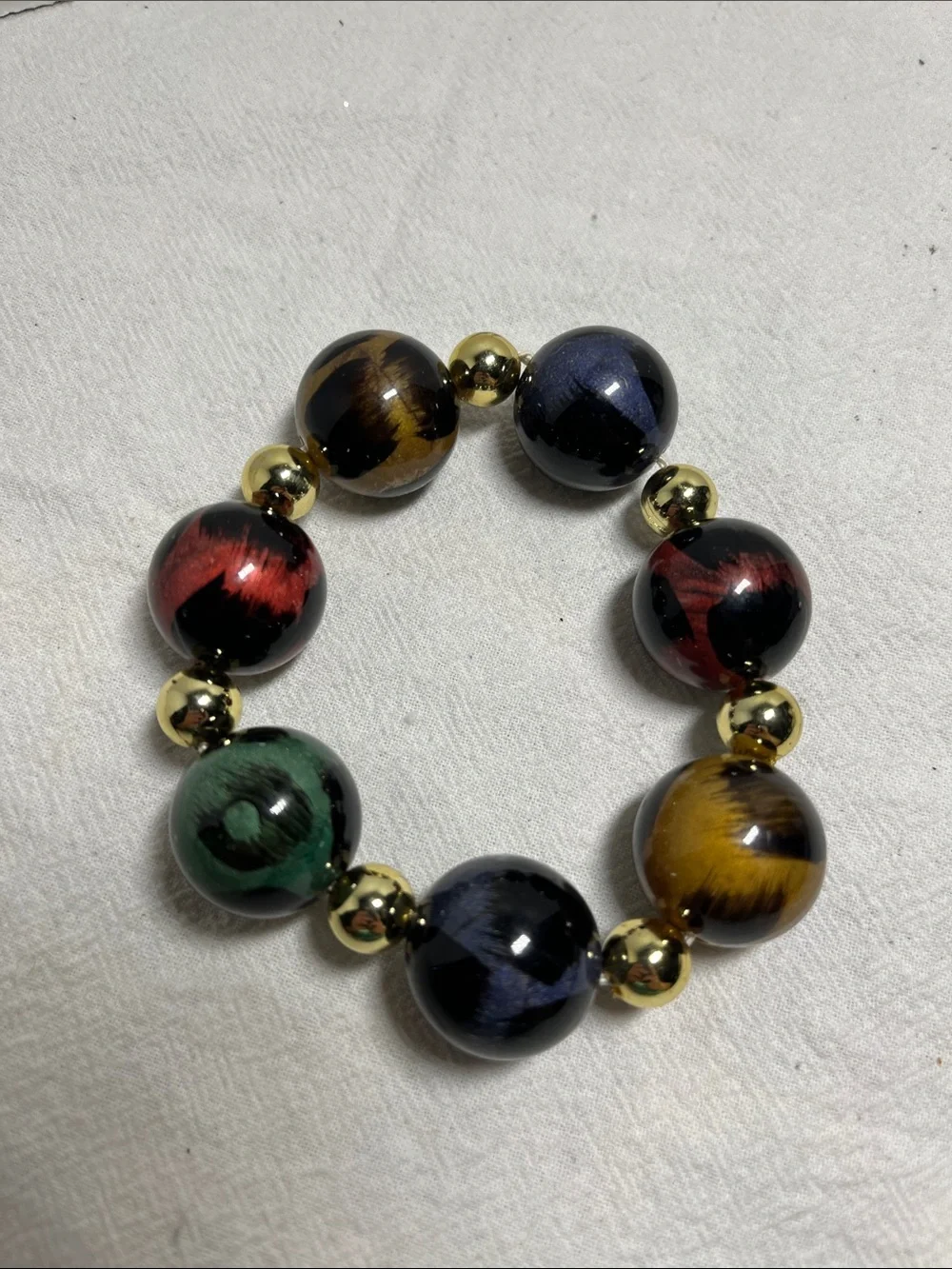 Multicolor  Bead Stretch Bracelet with Gold Accents